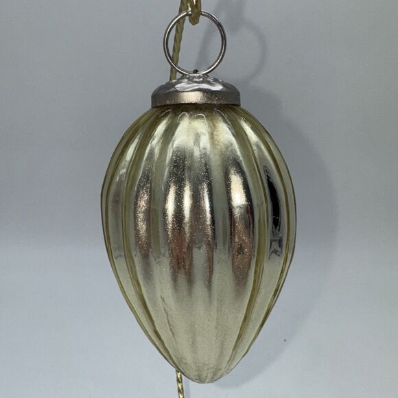 Vintage Krugel German Blown Glass Ornament Christmas Gold Ribbed Teardrop 5" - Picture 3 of 9